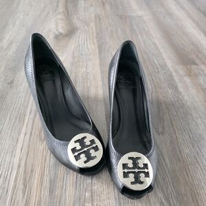 Tory Burch Black Heels with Silver Logo